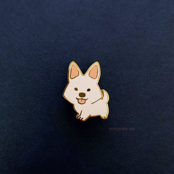 Strider White Dog Enamel Pin
