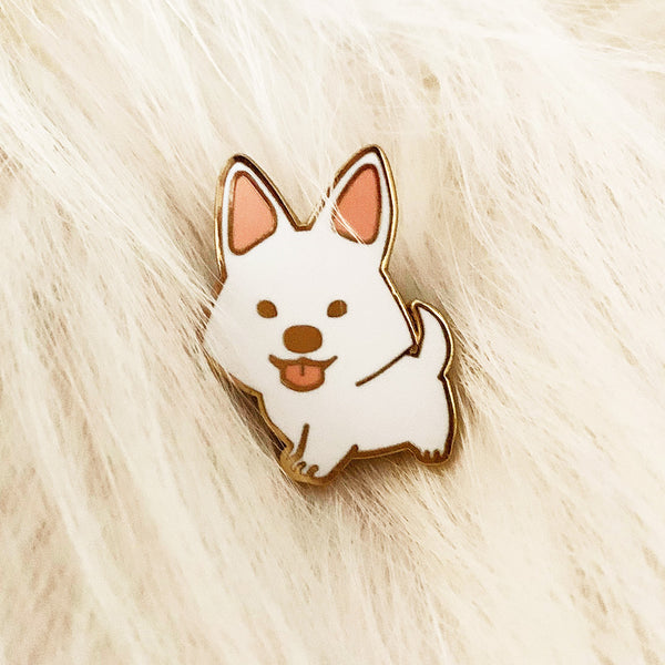 Strider White Dog Enamel Pin