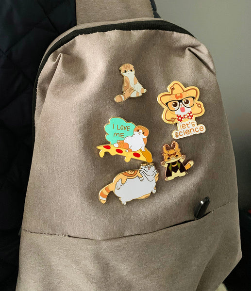 Backpack with Orange Cat Pins Scottish Fold Enamel Pin Badges