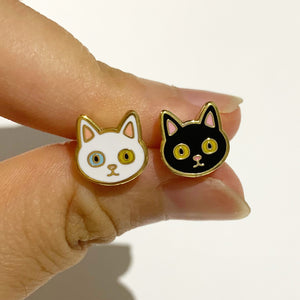 Black and White Cat Earrings (Brass + Gold ) Hypoallergenic