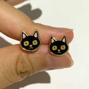 Black Cat Earrings (Brass + Gold ) Hypoallergenic