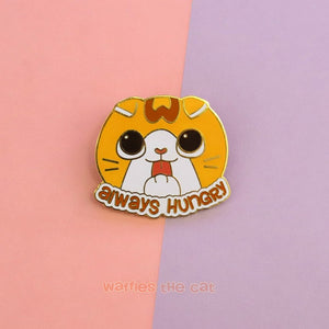 Enamel pin with cute Scottish Fold licking his paws