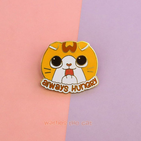 Enamel pin with cute Scottish Fold licking his paws