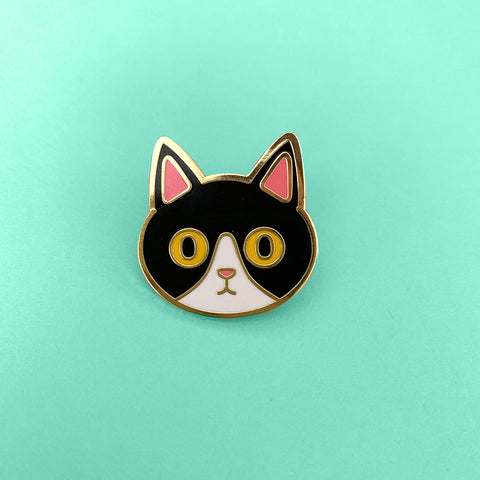 Black cat enamel pin Tuxedo Kitty Black and White cat
